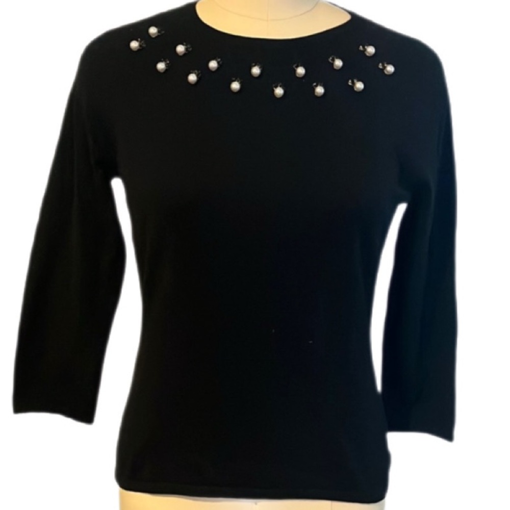 Carlisle "Poet" Black Crew Neck Sweater with Pearl Accents NWOT